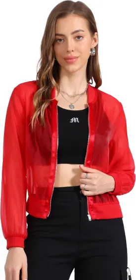 Allegra K Mesh Sheer Jacket for Women's See Through Long Sleeve Zip Up Bomber Jacket