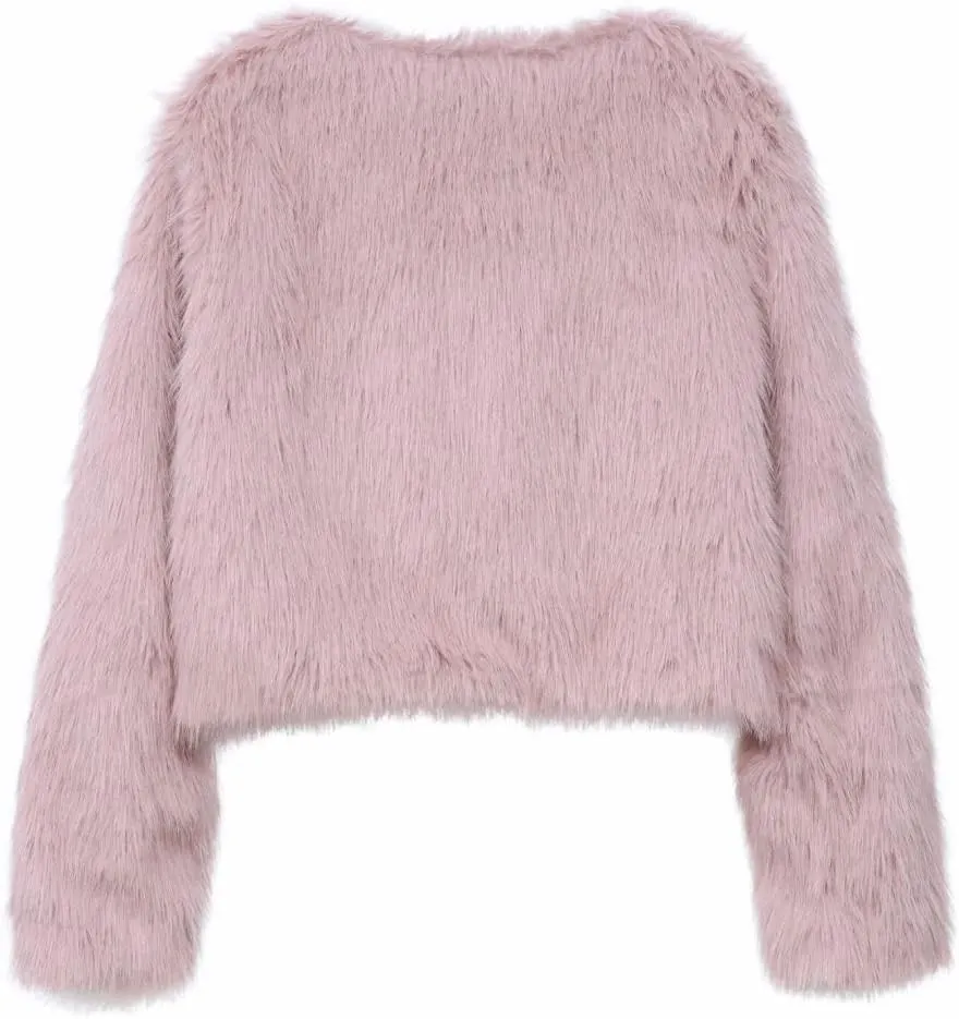 Amazhiyu Women's Faux Fur Cropped Coat Pockets Long Sleeve Open Front Winter Jacket