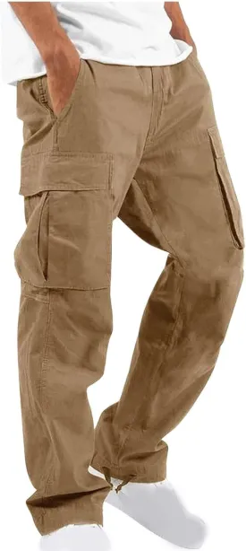 Aymnlox Cargo Pants for Men Baggy Big and Tall Linen Drawstring Sweatpants Casual Hiking Jogger Athletic Straight Pant Pocket