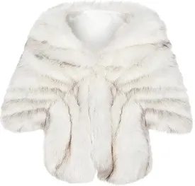 BABEYOND Womens Faux Fur Collar Shawl Faux Fur Scarf Wrap Evening Cape for Winter Coat