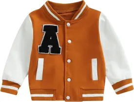 Baby Boy Girl Baseball Varsity Jacket Long Sleeve Button Down Letterman Bomber Outwear Coat Fall Winter Clothes