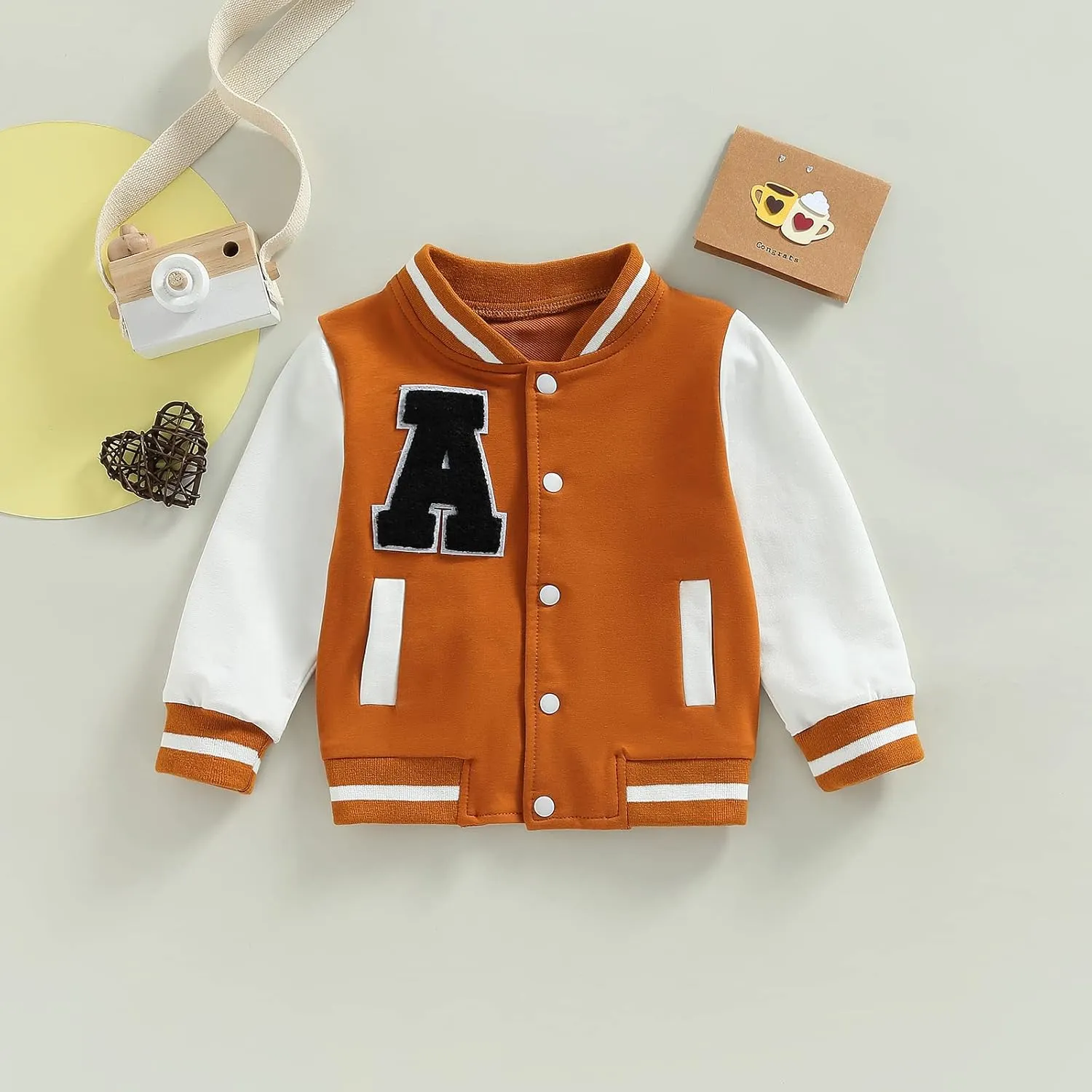 Baby Boy Girl Baseball Varsity Jacket Long Sleeve Button Down Letterman Bomber Outwear Coat Fall Winter Clothes