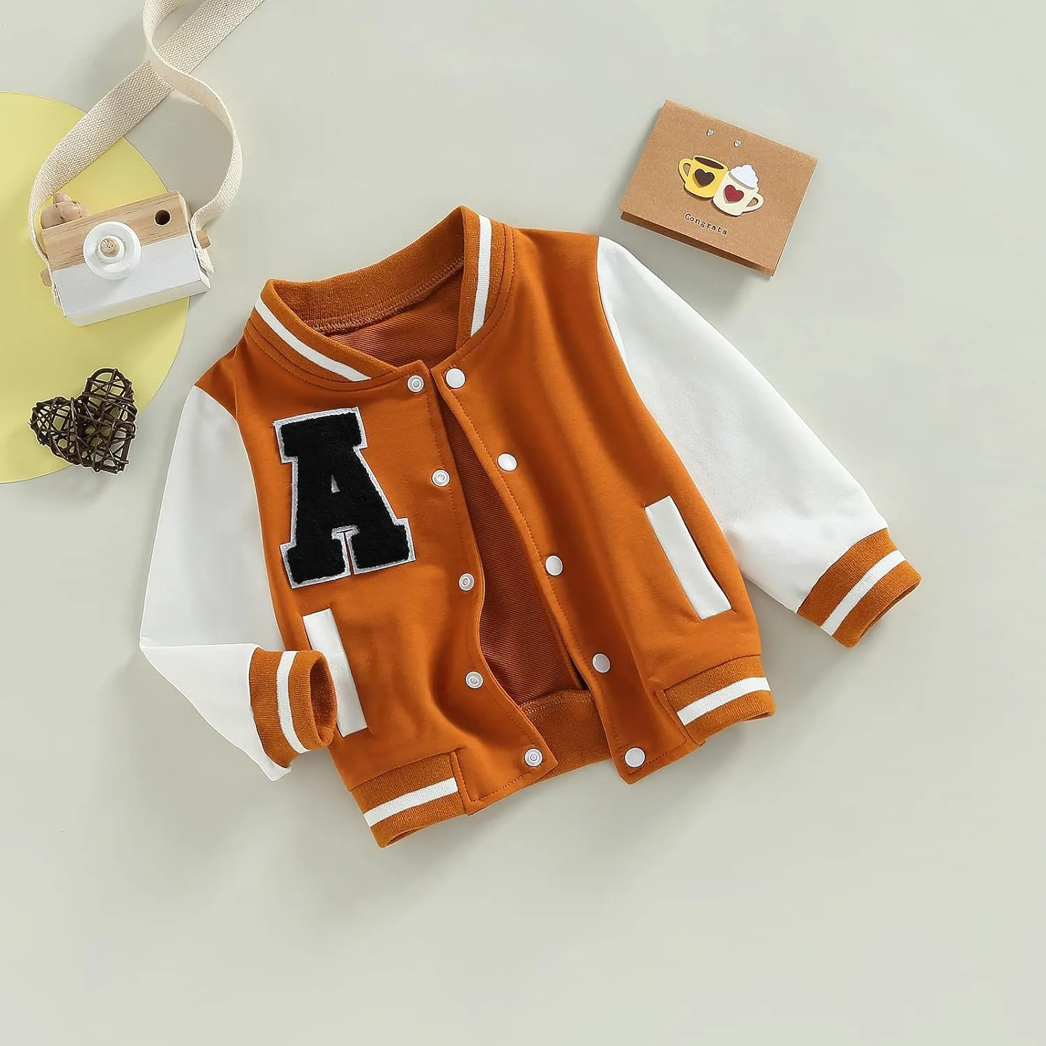Baby Boy Girl Baseball Varsity Jacket Long Sleeve Button Down Letterman Bomber Outwear Coat Fall Winter Clothes