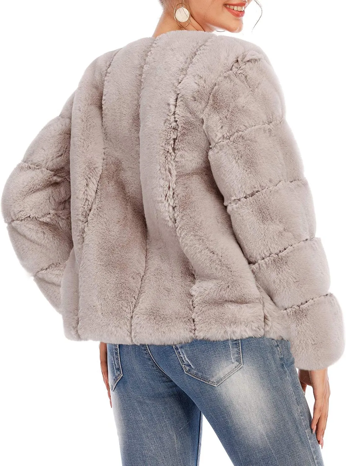 BerryGo Women's Long Sleeve Open Front Fuzzy Faux Fur Coat