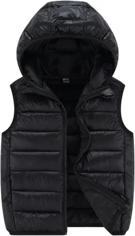 Boys Girls Winter Hooded Puffer Vest Kids Lightweight Sleeveless Puffer Jacket Packable Quilted Vest Padded Down Coat