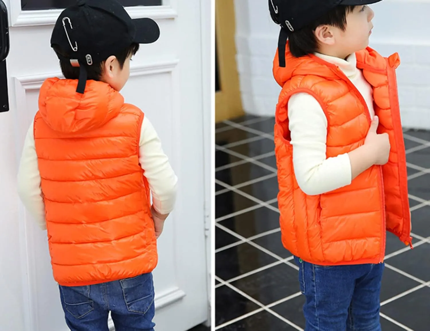 Boys Girls Winter Hooded Puffer Vest Kids Lightweight Sleeveless Puffer Jacket Packable Quilted Vest Padded Down Coat