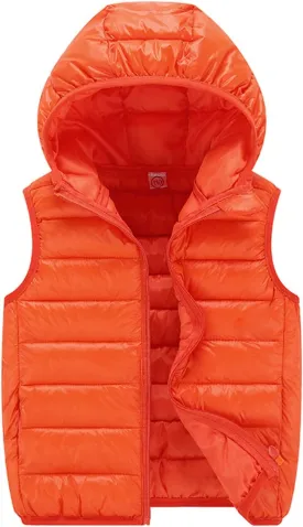 Boys Girls Winter Hooded Puffer Vest Kids Lightweight Sleeveless Puffer Jacket Packable Quilted Vest Padded Down Coat