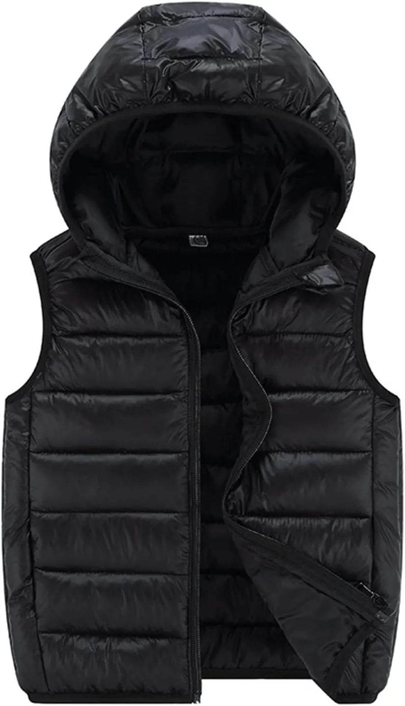 Boys Girls Winter Hooded Puffer Vest Kids Lightweight Sleeveless Puffer Jacket Packable Quilted Vest Padded Down Coat