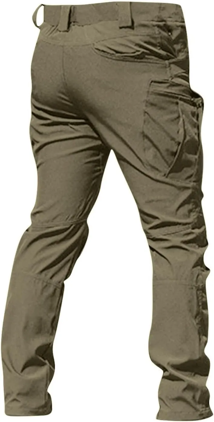 Cargo Pants for Men Multi Pocket Athletic Trousers Military Fan Elastic Waistband Work Lounge Overalls