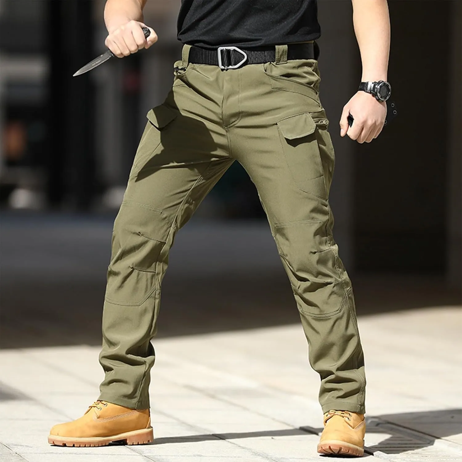 Cargo Pants for Men Multi Pocket Athletic Trousers Military Fan Elastic Waistband Work Lounge Overalls
