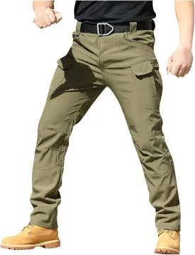 Cargo Pants for Men Multi Pocket Athletic Trousers Military Fan Elastic Waistband Work Lounge Overalls