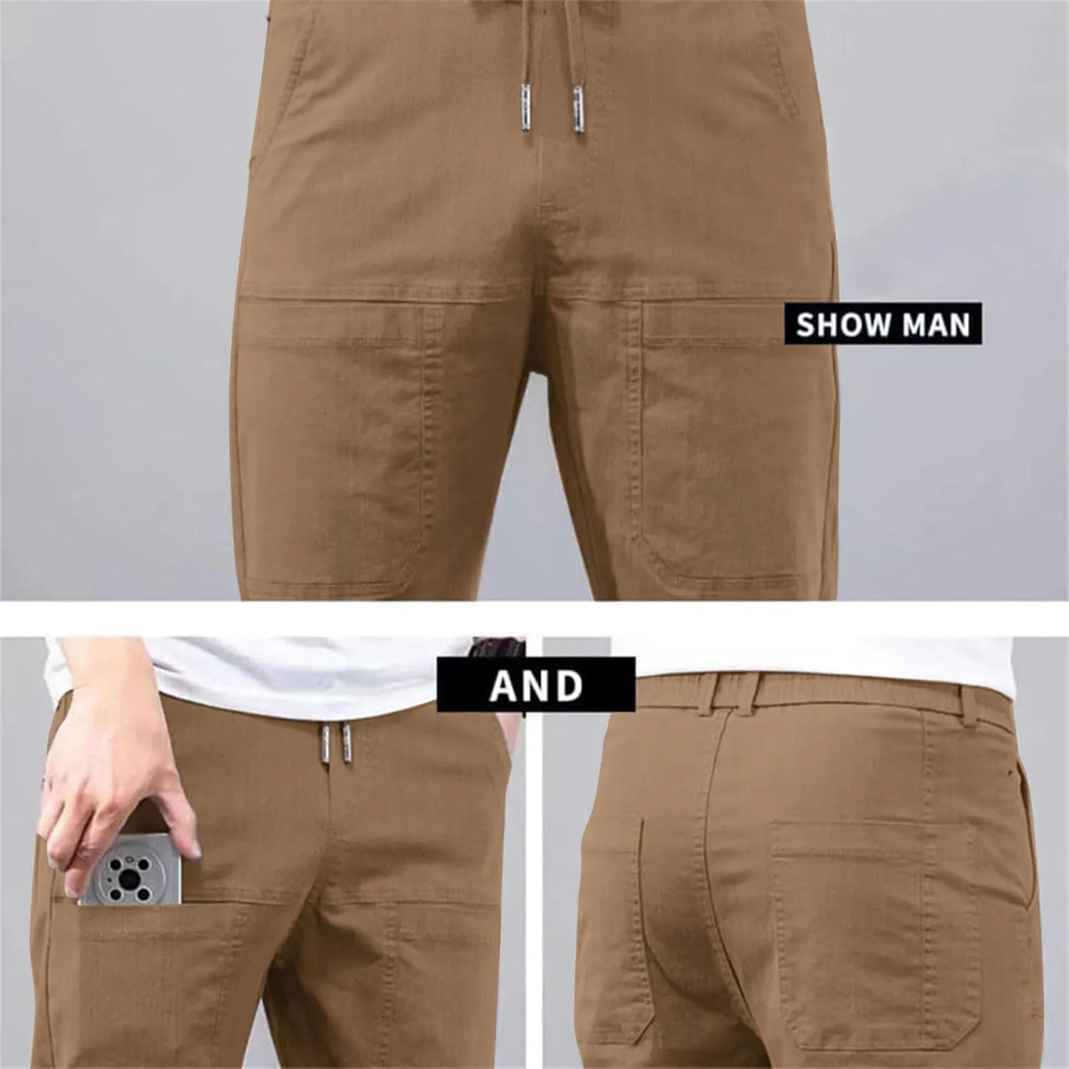 Chinos Pants Men Stretch Active Mens Slacks Chino Pants Slim Fit Twill Tapered Pants Cargo Casual Pants Golf Joggers