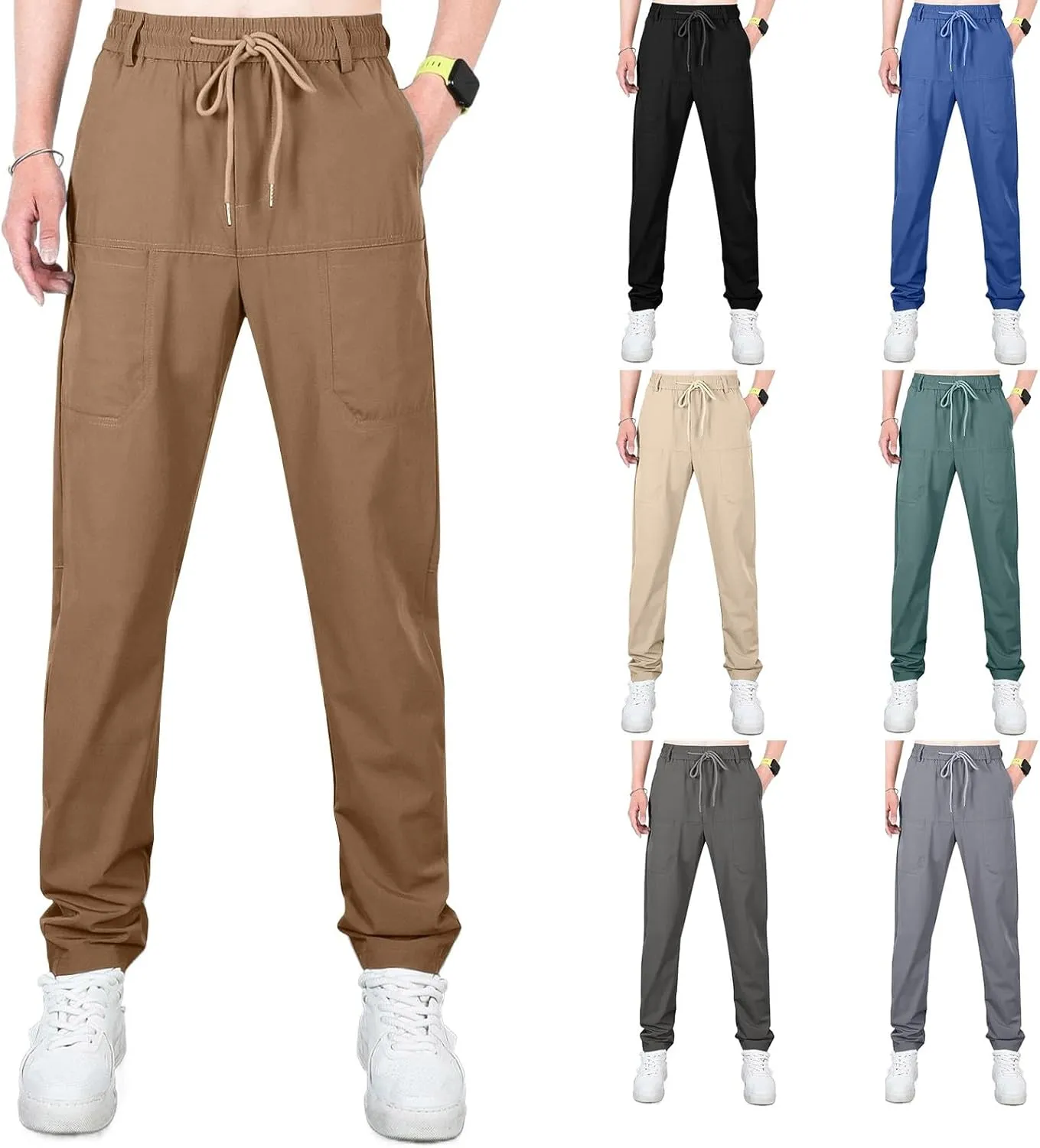 Chinos Pants Men Stretch Active Mens Slacks Chino Pants Slim Fit Twill Tapered Pants Cargo Casual Pants Golf Joggers