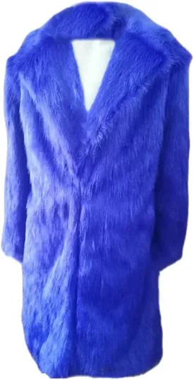 Colf Men's Winter Long Sleeve Turn Collar Faux Fur Coat Outwear Long Parka Jacket Overcoat