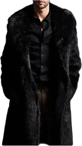Colf Men's Winter Long Sleeve Turn Collar Faux Fur Coat Outwear Long Parka Jacket Overcoat