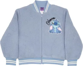Disney Lilo & Stitch, Minnie Mouse Girls Fleece Varsity Jacket - Fuzzy Lightweight Zip-Up Bomber Jacket for Kids