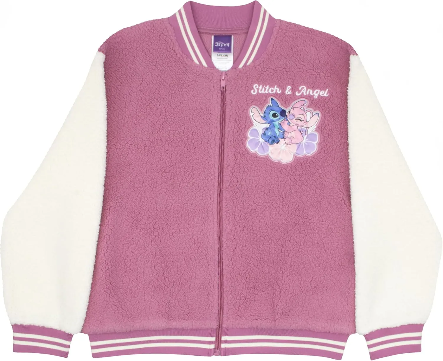 Disney Lilo & Stitch, Minnie Mouse Girls Fleece Varsity Jacket - Fuzzy Lightweight Zip-Up Bomber Jacket for Kids