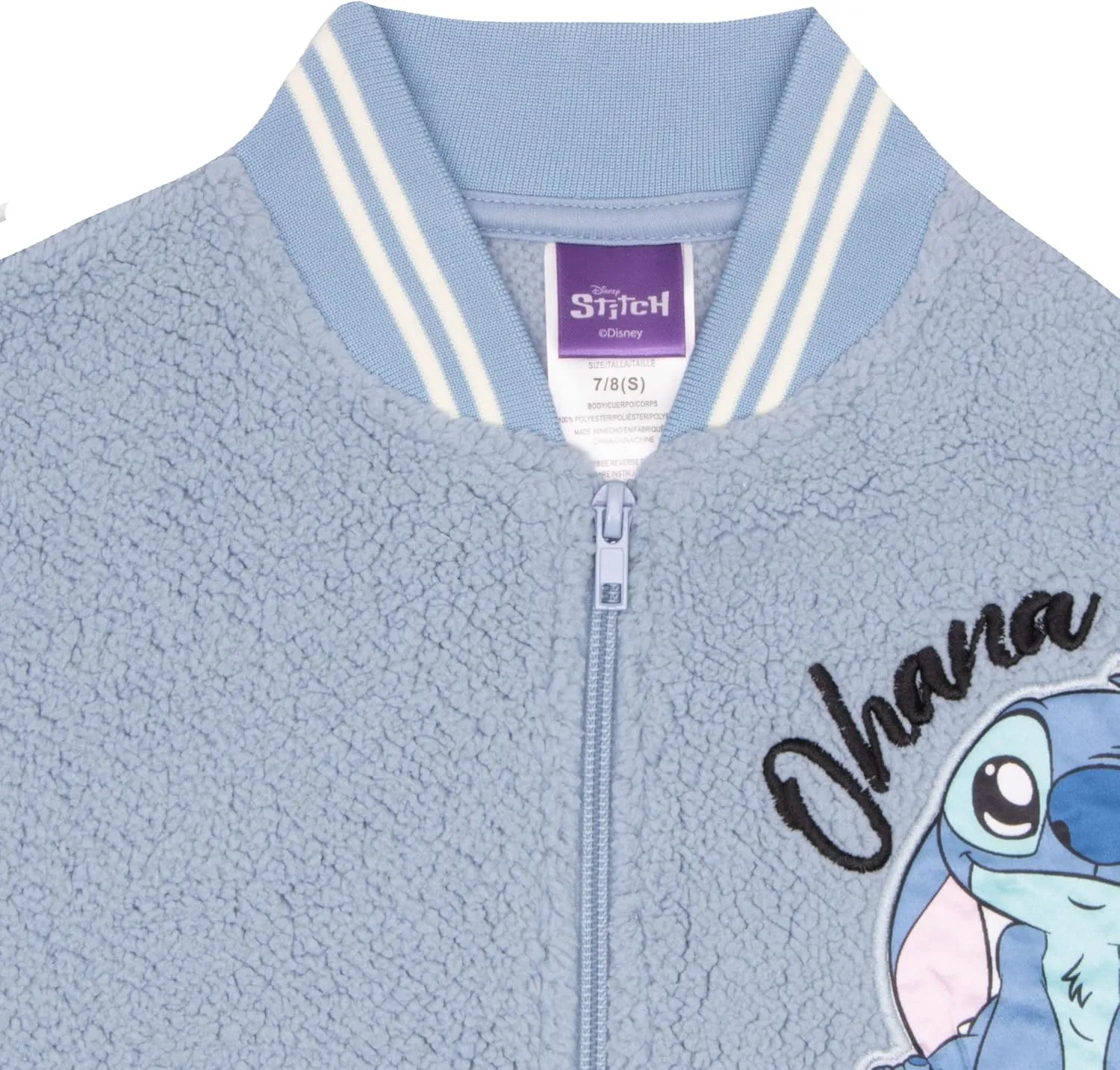 Disney Lilo & Stitch, Minnie Mouse Girls Fleece Varsity Jacket - Fuzzy Lightweight Zip-Up Bomber Jacket for Kids
