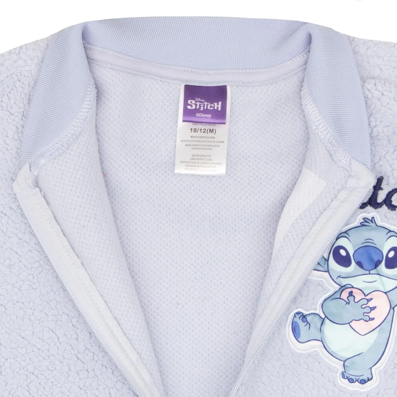 Disney Lilo & Stitch, Minnie Mouse Girls Fleece Varsity Jacket - Fuzzy Lightweight Zip-Up Bomber Jacket for Kids