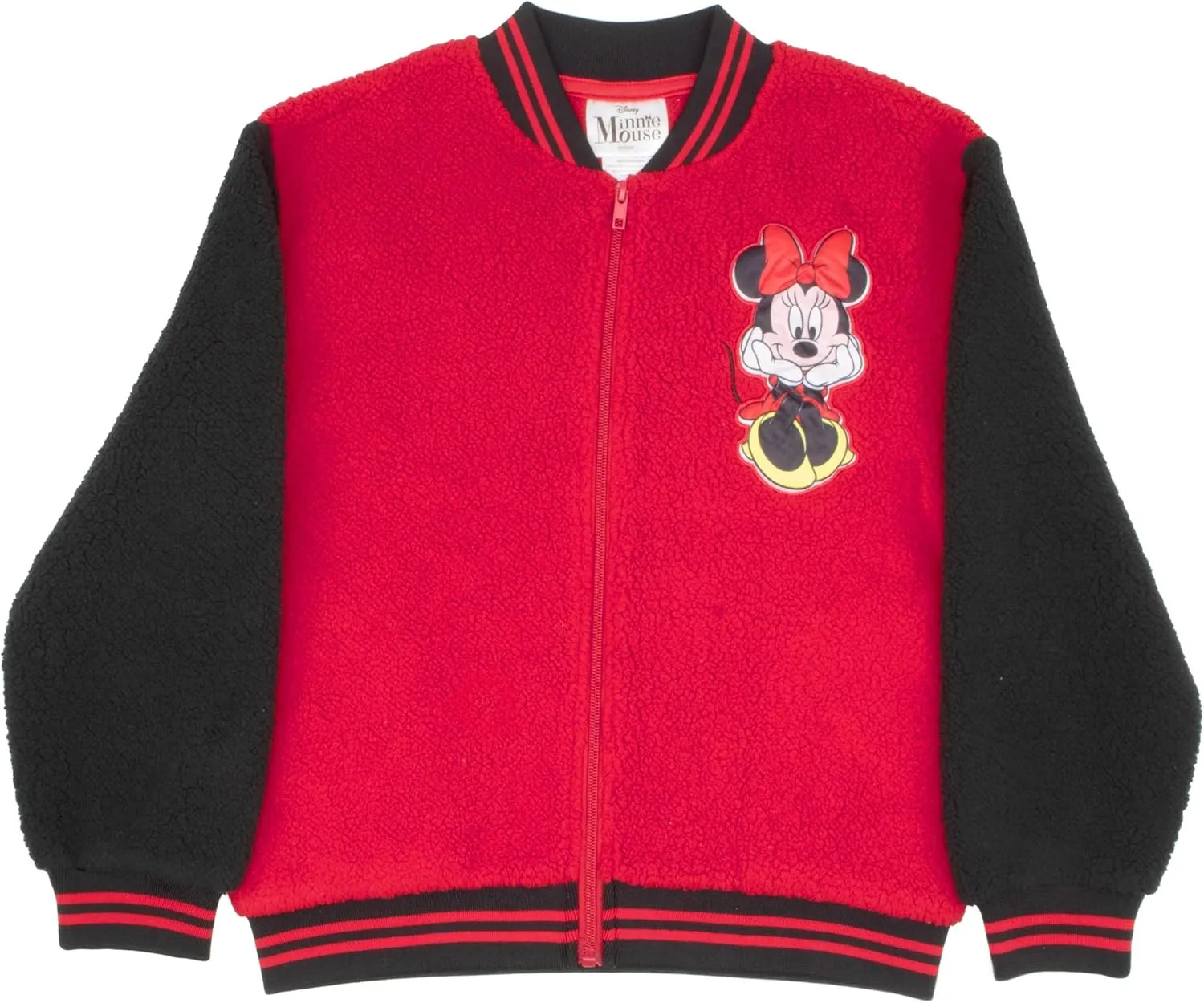 Disney Lilo & Stitch, Minnie Mouse Girls Fleece Varsity Jacket - Fuzzy Lightweight Zip-Up Bomber Jacket for Kids