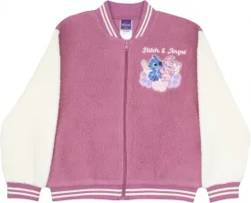 Disney Lilo & Stitch, Minnie Mouse Girls Fleece Varsity Jacket - Fuzzy Lightweight Zip-Up Bomber Jacket for Kids