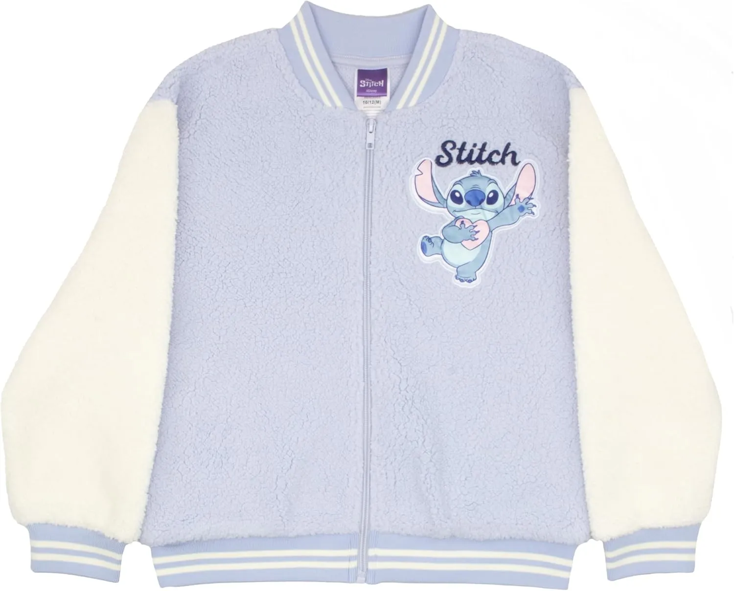 Disney Lilo & Stitch, Minnie Mouse Girls Fleece Varsity Jacket - Fuzzy Lightweight Zip-Up Bomber Jacket for Kids