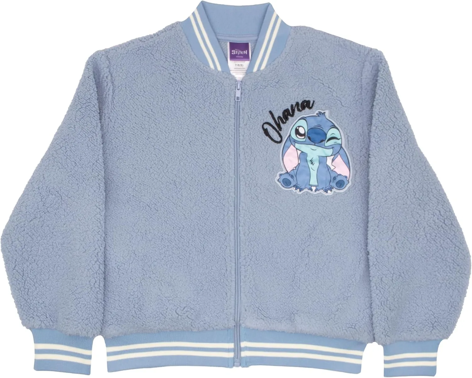 Disney Lilo & Stitch, Minnie Mouse Girls Fleece Varsity Jacket - Fuzzy Lightweight Zip-Up Bomber Jacket for Kids