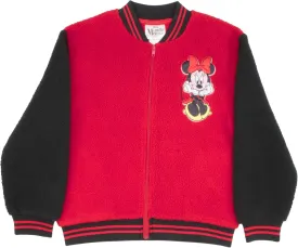 Disney Lilo & Stitch, Minnie Mouse Girls Fleece Varsity Jacket - Fuzzy Lightweight Zip-Up Bomber Jacket for Kids