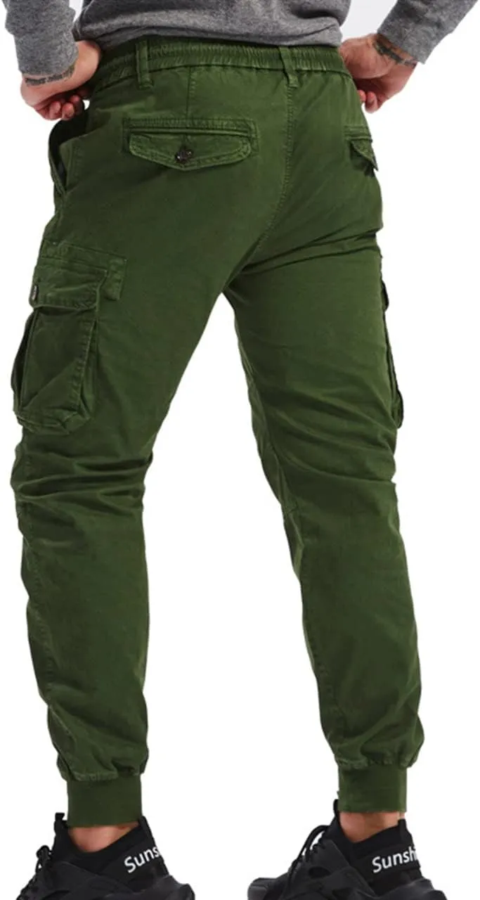 ebossy Men's Multi-Pocket Military Combat Ripstop Jogger Cargo Pants with Rib Cuff
