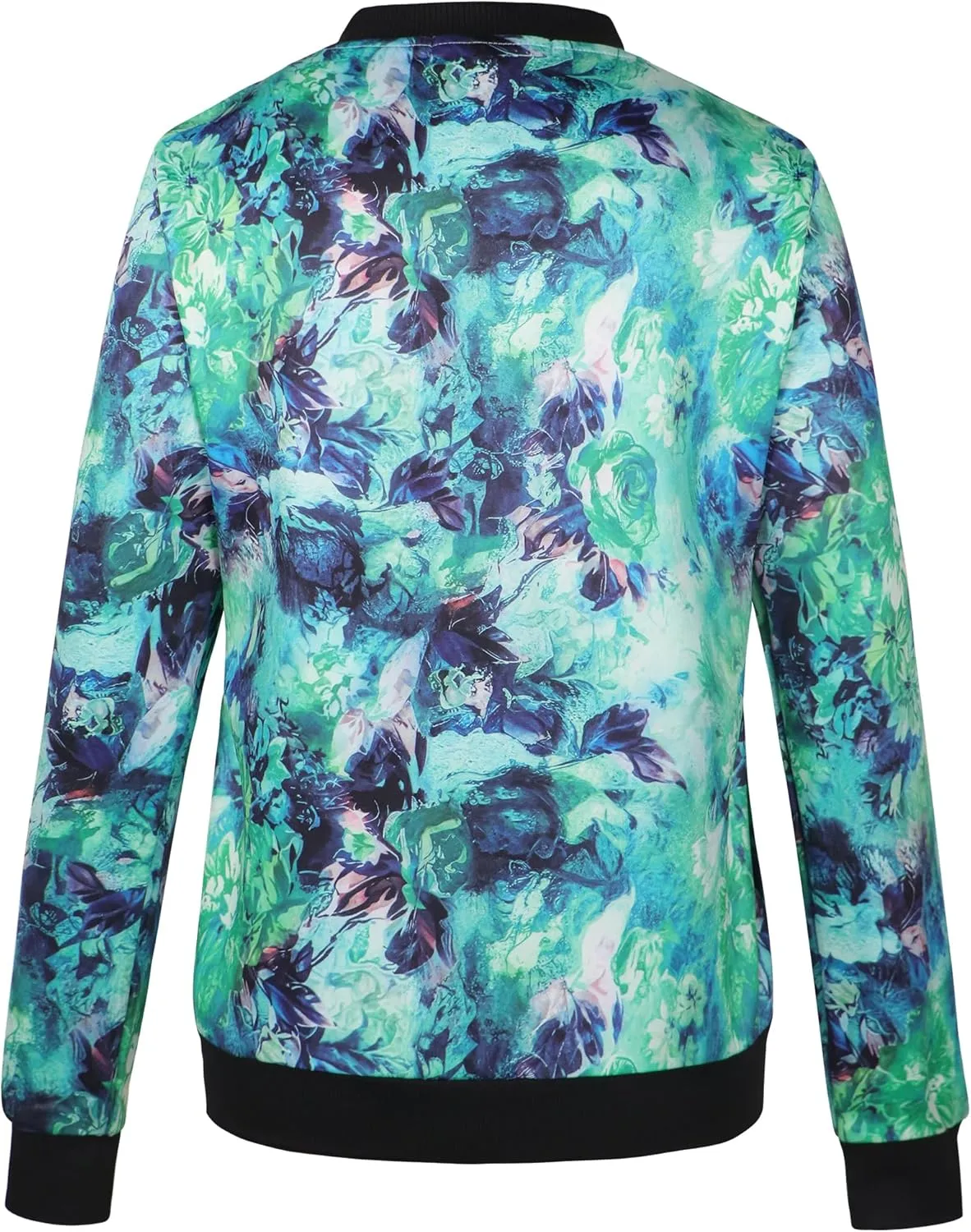 ECOWISH Women's Casual Floral Zip Up Bomber Jacket Coat Lightweight Short Camo No Lining Outwear Tops Windbreaker with Pocket