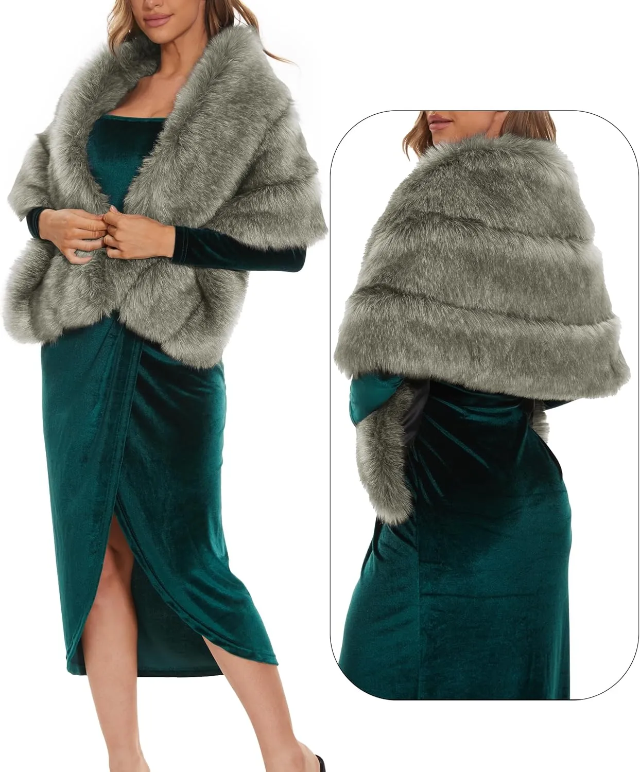 ELFJOY Luxury Faux Fur Shawl for Women Winter Fur Coat Wedding Party Fur Stole Wraps for Evening Dresses