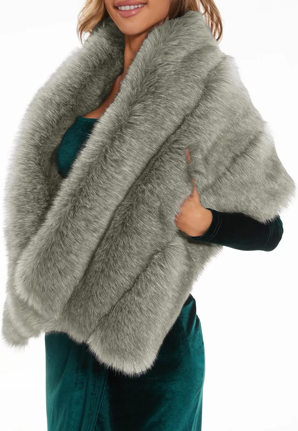 ELFJOY Luxury Faux Fur Shawl for Women Winter Fur Coat Wedding Party Fur Stole Wraps for Evening Dresses