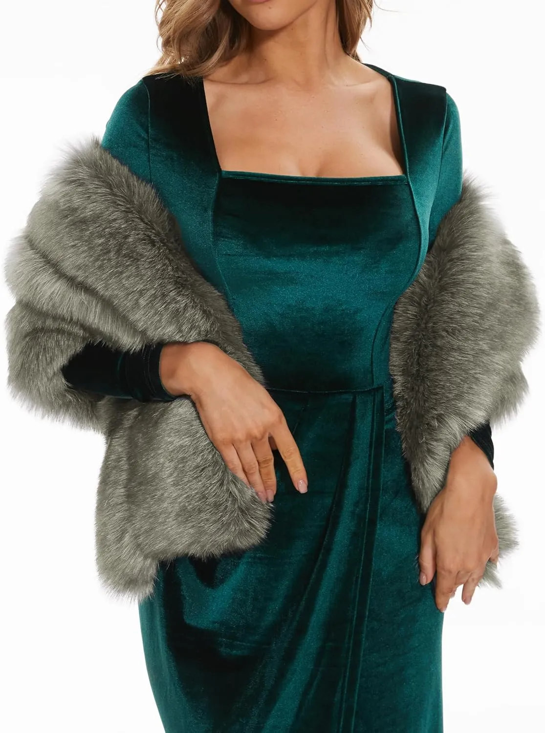 ELFJOY Luxury Faux Fur Shawl for Women Winter Fur Coat Wedding Party Fur Stole Wraps for Evening Dresses