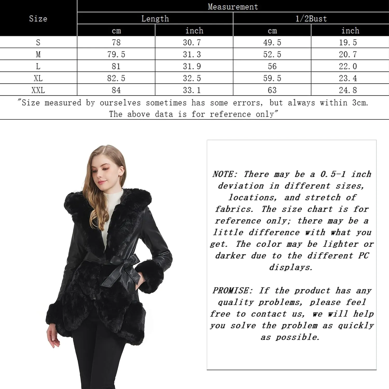 Faux Leather Jacket for Women with Faux Fur Collar Long Sleeve Parka with Pockets Warm Winter Coat with Belt