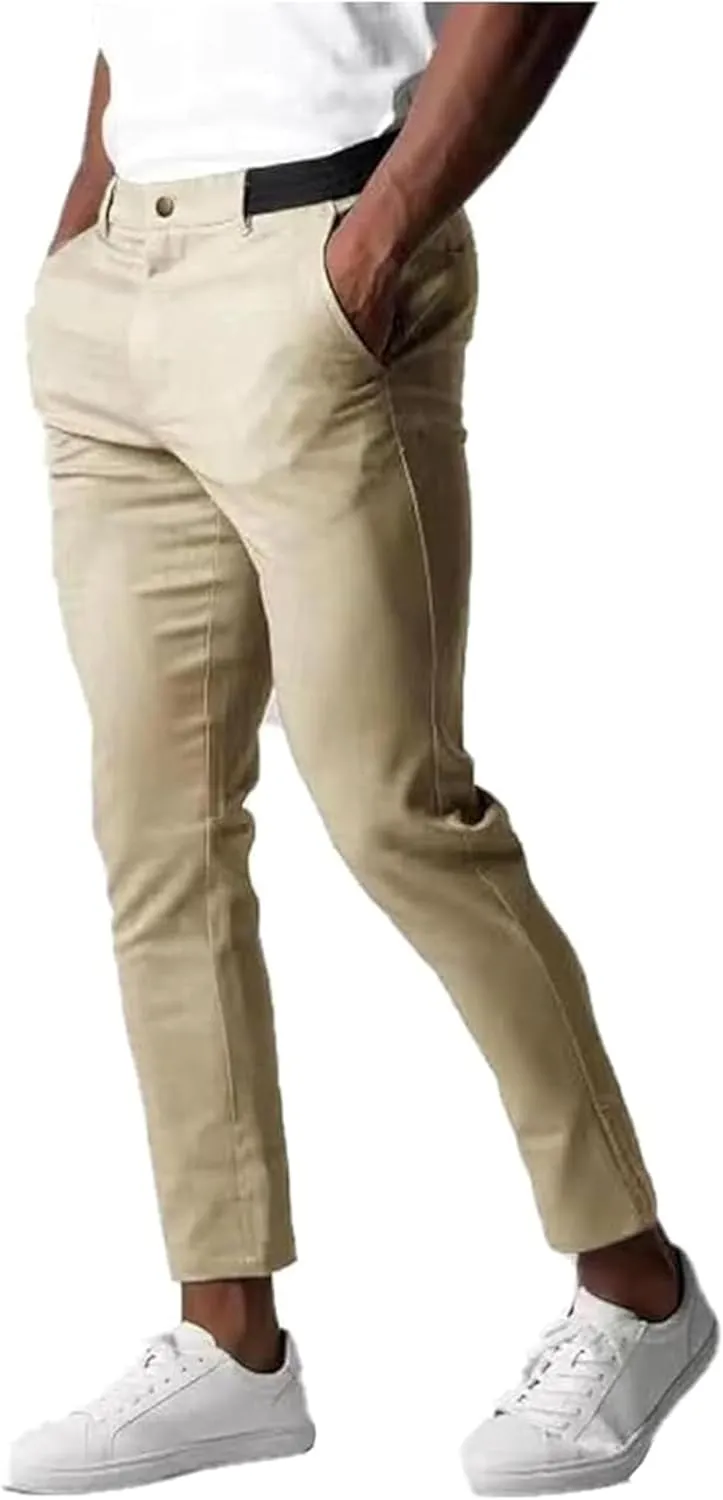 Foueo Active Chinos, Mens Chinos Slim Fit Stretch Skinny Tapered Dress Pants, Mens Slim Fit Joggers Mens Skinny Pants