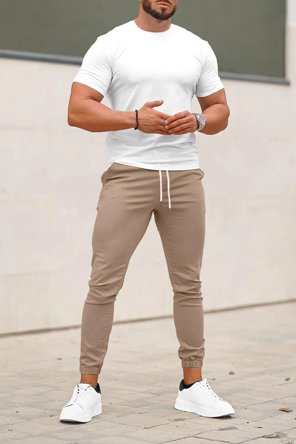 GINGTTO Mens Slim Fit Joggers Short Length Fitted Stretch Pants Elastic Waist Drawstring Tapered Leg