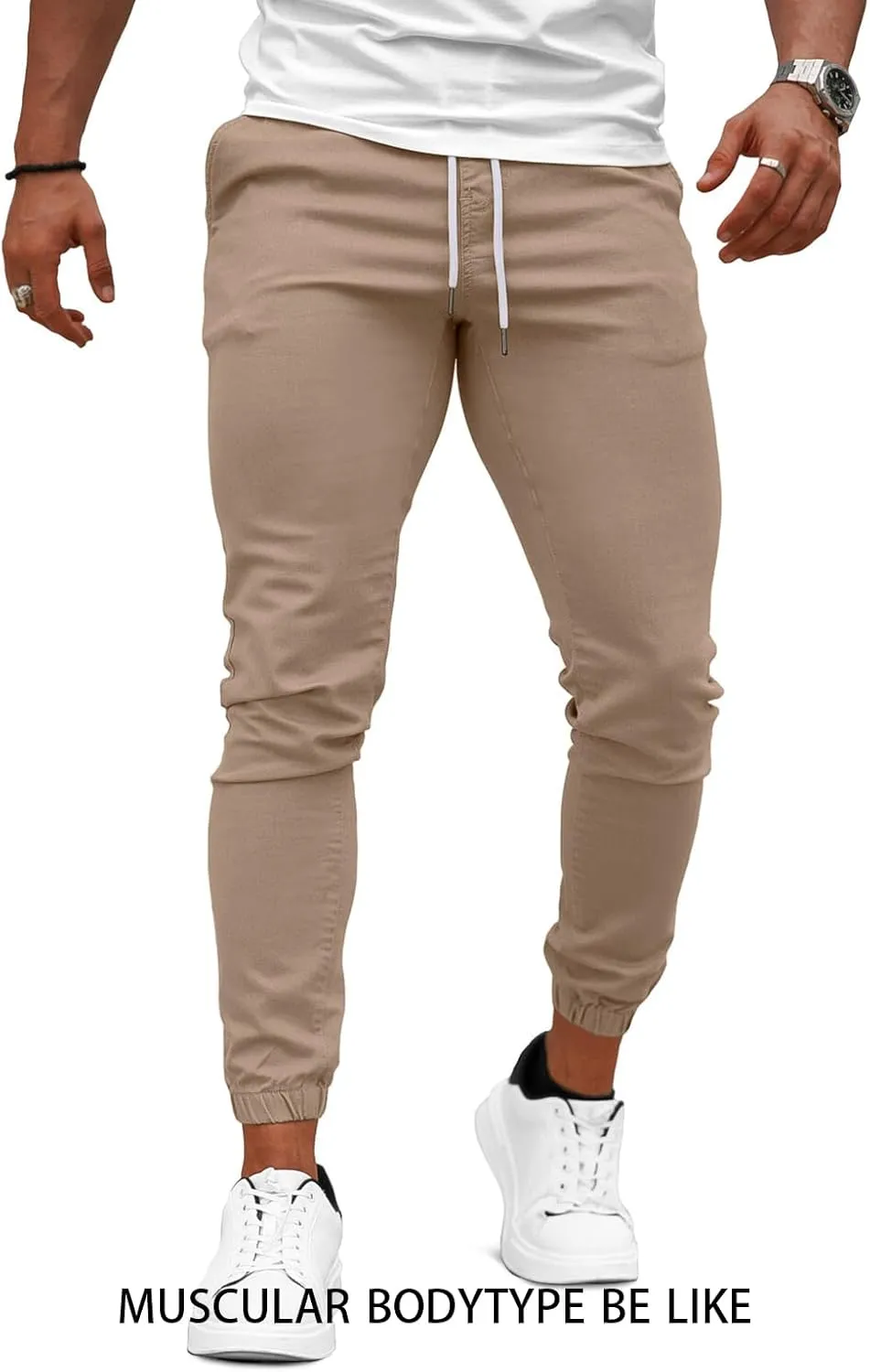 GINGTTO Mens Slim Fit Joggers Short Length Fitted Stretch Pants Elastic Waist Drawstring Tapered Leg