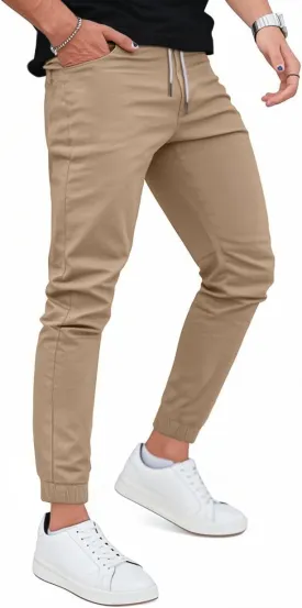 GINGTTO Mens Slim Fit Joggers Short Length Fitted Stretch Pants Elastic Waist Drawstring Tapered Leg