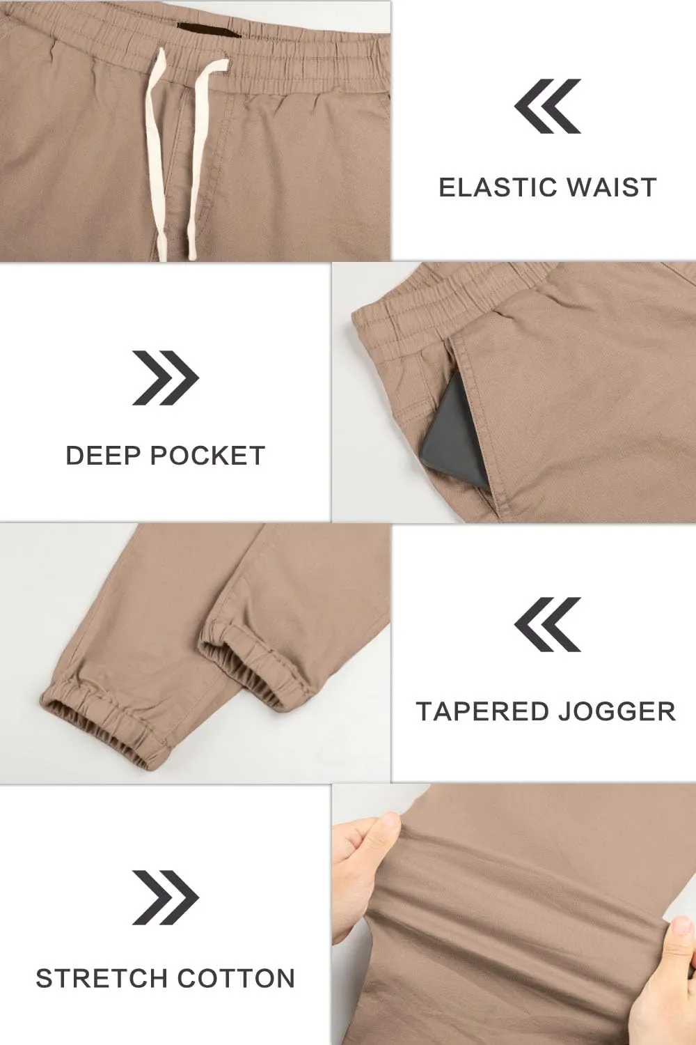 GINGTTO Mens Slim Fit Joggers Short Length Fitted Stretch Pants Elastic Waist Drawstring Tapered Leg