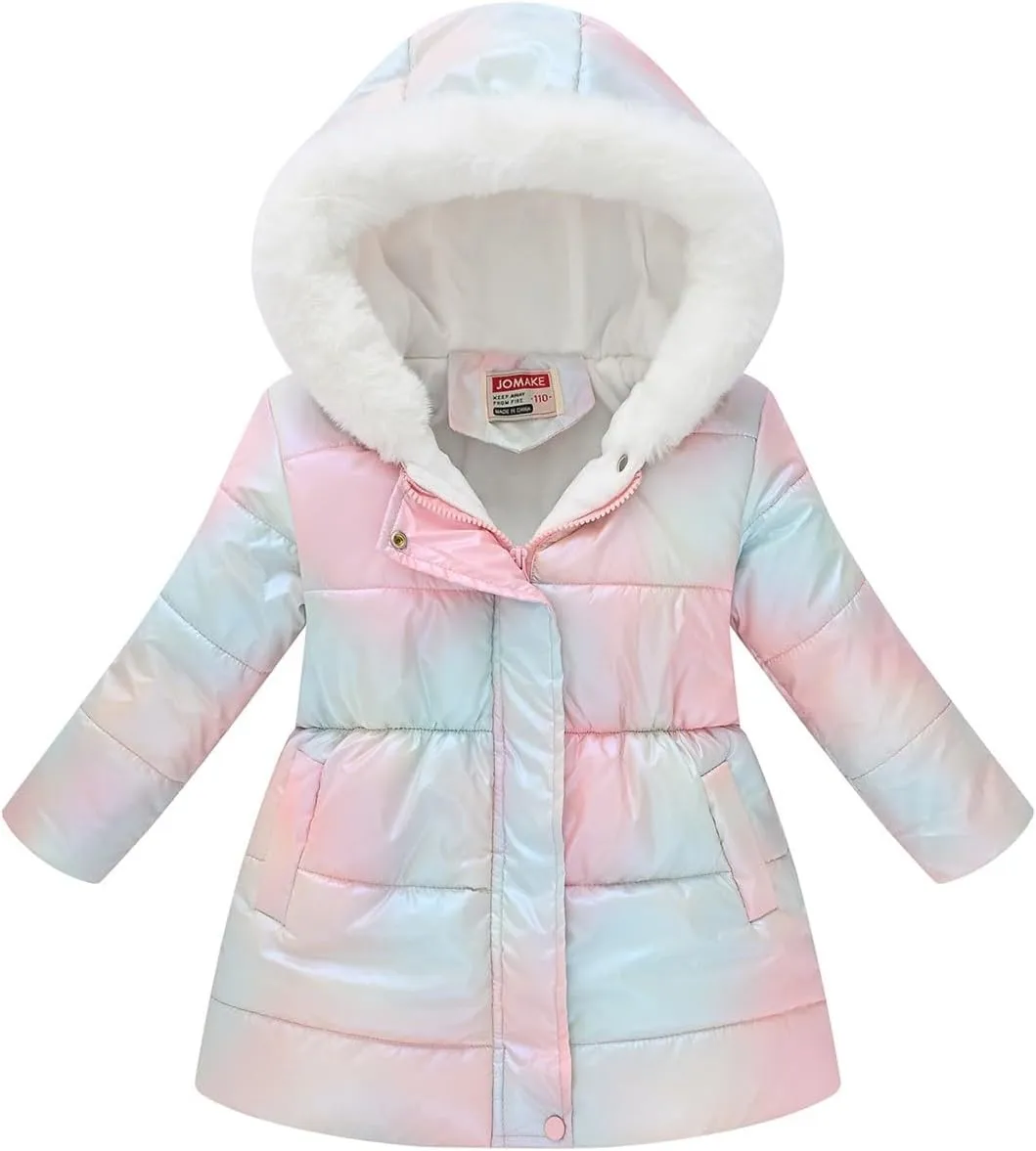 Girls Long Parka Winter Coat Heavyweight Hooded Puffer Jacket with Faux Fur Collar Fleece Lined Down Coat for Kids