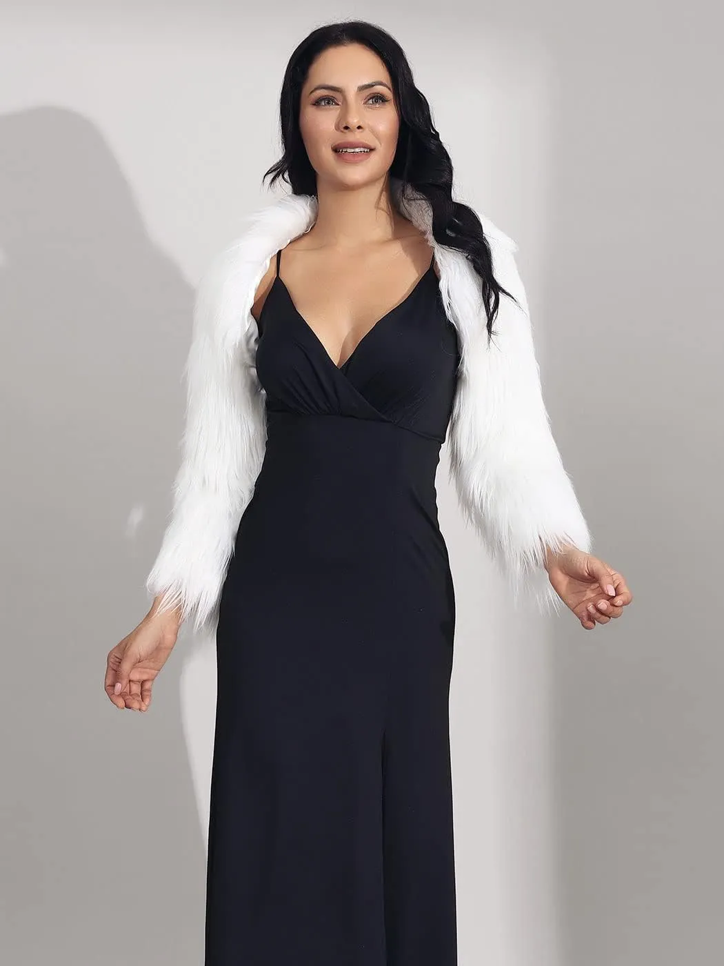 GORAIS Womens Faux Fur Bolero Jacket for Evening Dresses Fur Coat Long Sleeve Cropped Shrug for Bride