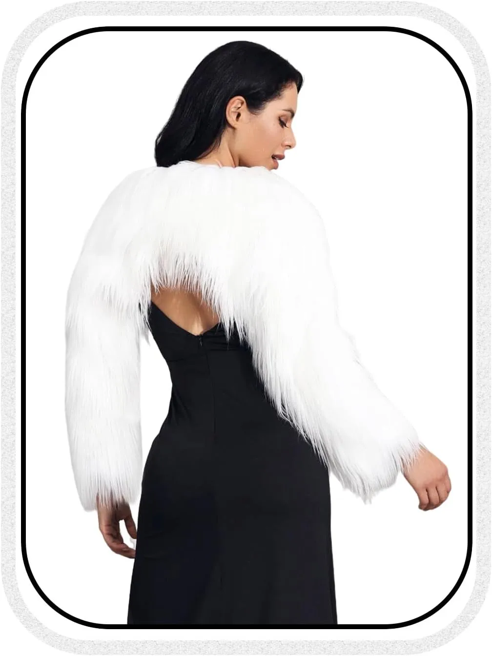 GORAIS Womens Faux Fur Bolero Jacket for Evening Dresses Fur Coat Long Sleeve Cropped Shrug for Bride