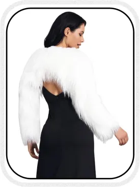 GORAIS Womens Faux Fur Bolero Jacket for Evening Dresses Fur Coat Long Sleeve Cropped Shrug for Bride
