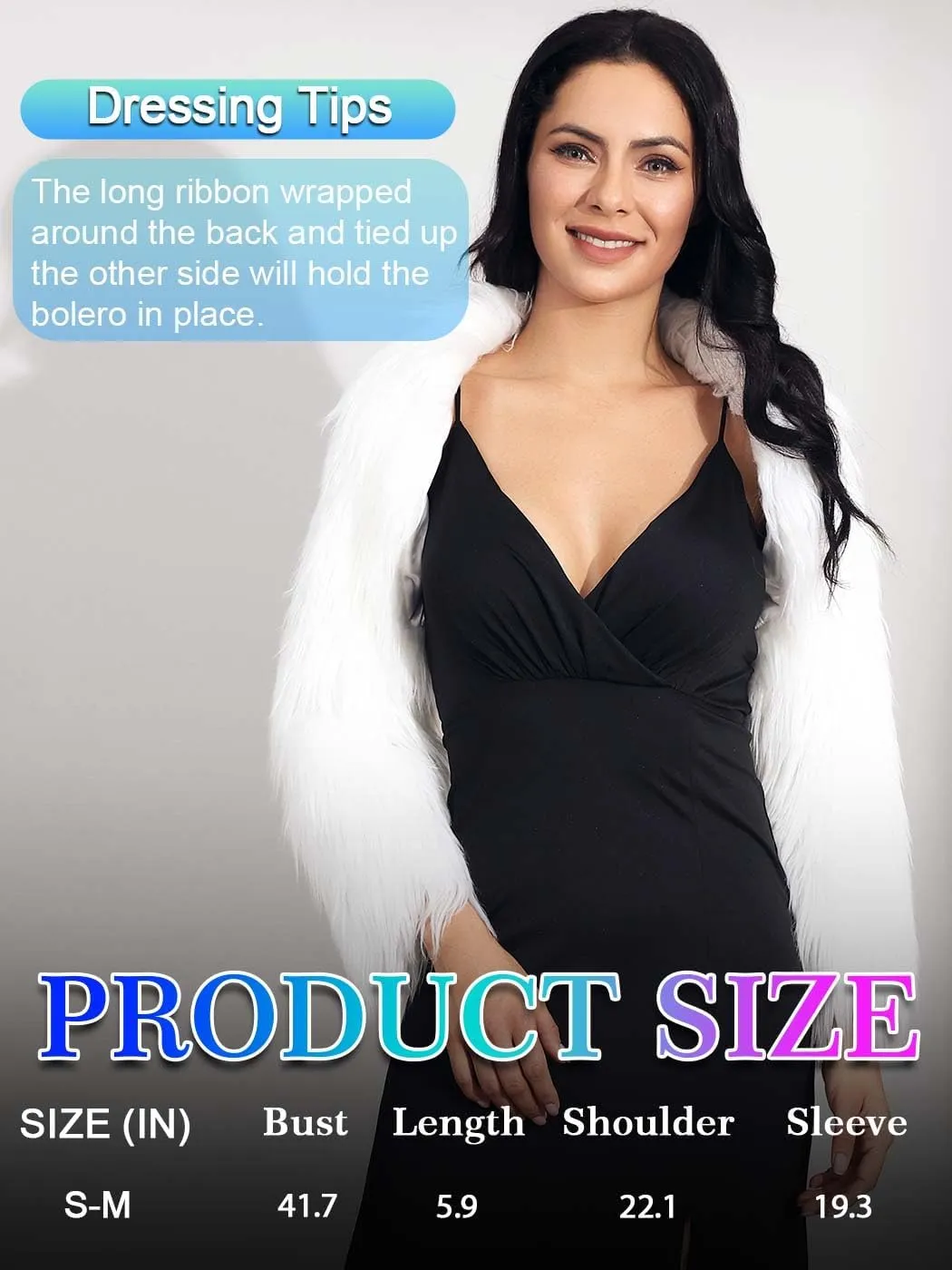 GORAIS Womens Faux Fur Bolero Jacket for Evening Dresses Fur Coat Long Sleeve Cropped Shrug for Bride