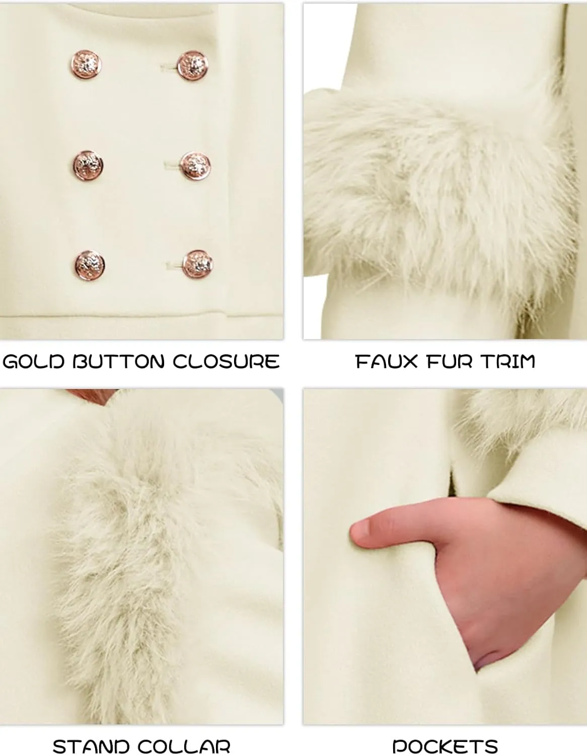Haloumoning Toddler Girls Faux Fur Dress Coat Kids Winter Warm Jacket Long Sleeve Button Wool Coat 12 Months - 12 Years
