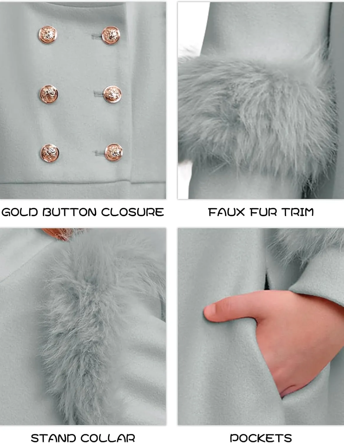 Haloumoning Toddler Girls Faux Fur Dress Coat Kids Winter Warm Jacket Long Sleeve Button Wool Coat 12 Months - 12 Years