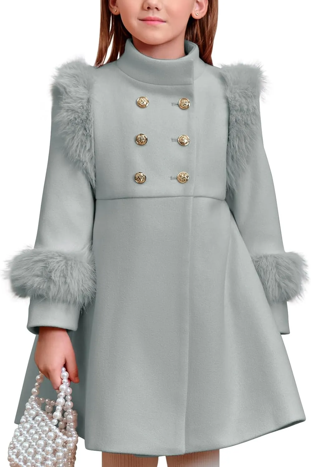 Haloumoning Toddler Girls Faux Fur Dress Coat Kids Winter Warm Jacket Long Sleeve Button Wool Coat 12 Months - 12 Years