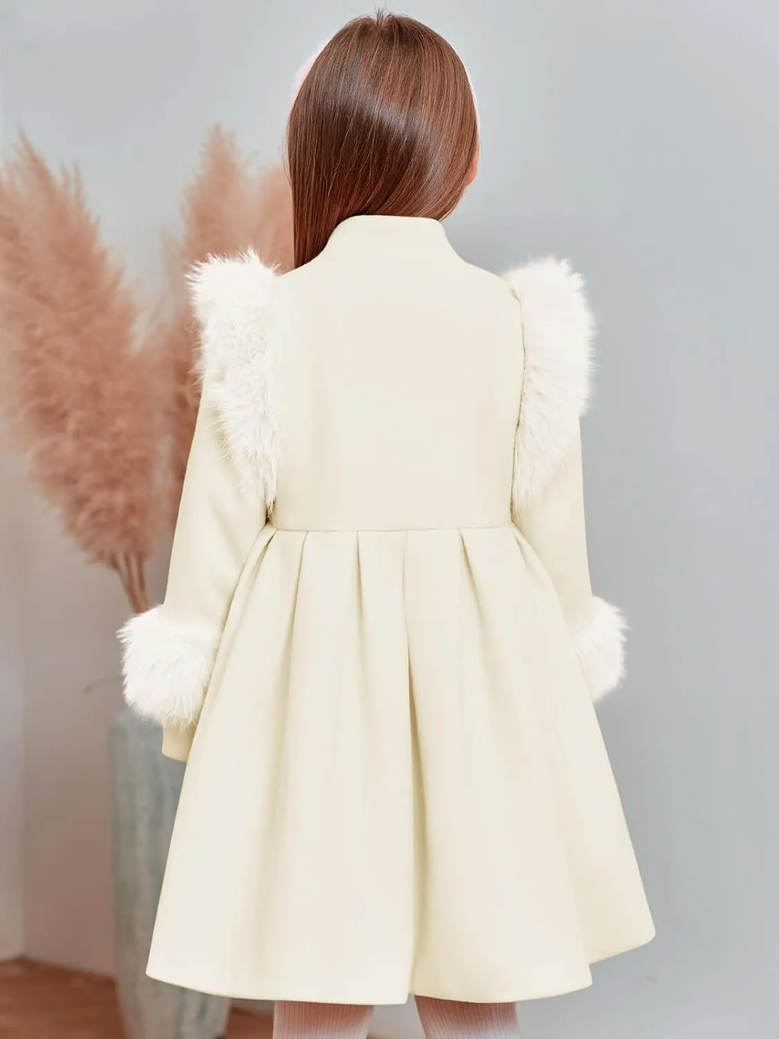 Haloumoning Toddler Girls Faux Fur Dress Coat Kids Winter Warm Jacket Long Sleeve Button Wool Coat 12 Months - 12 Years