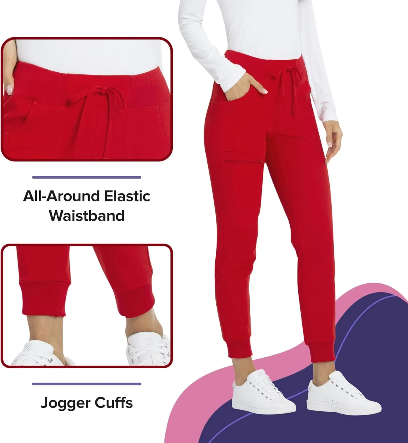 Heartsoul Women's Medical Scrub Jogger Pants Contemporary fit Drawstring waistband Jogger With 5 Pockets - HS030