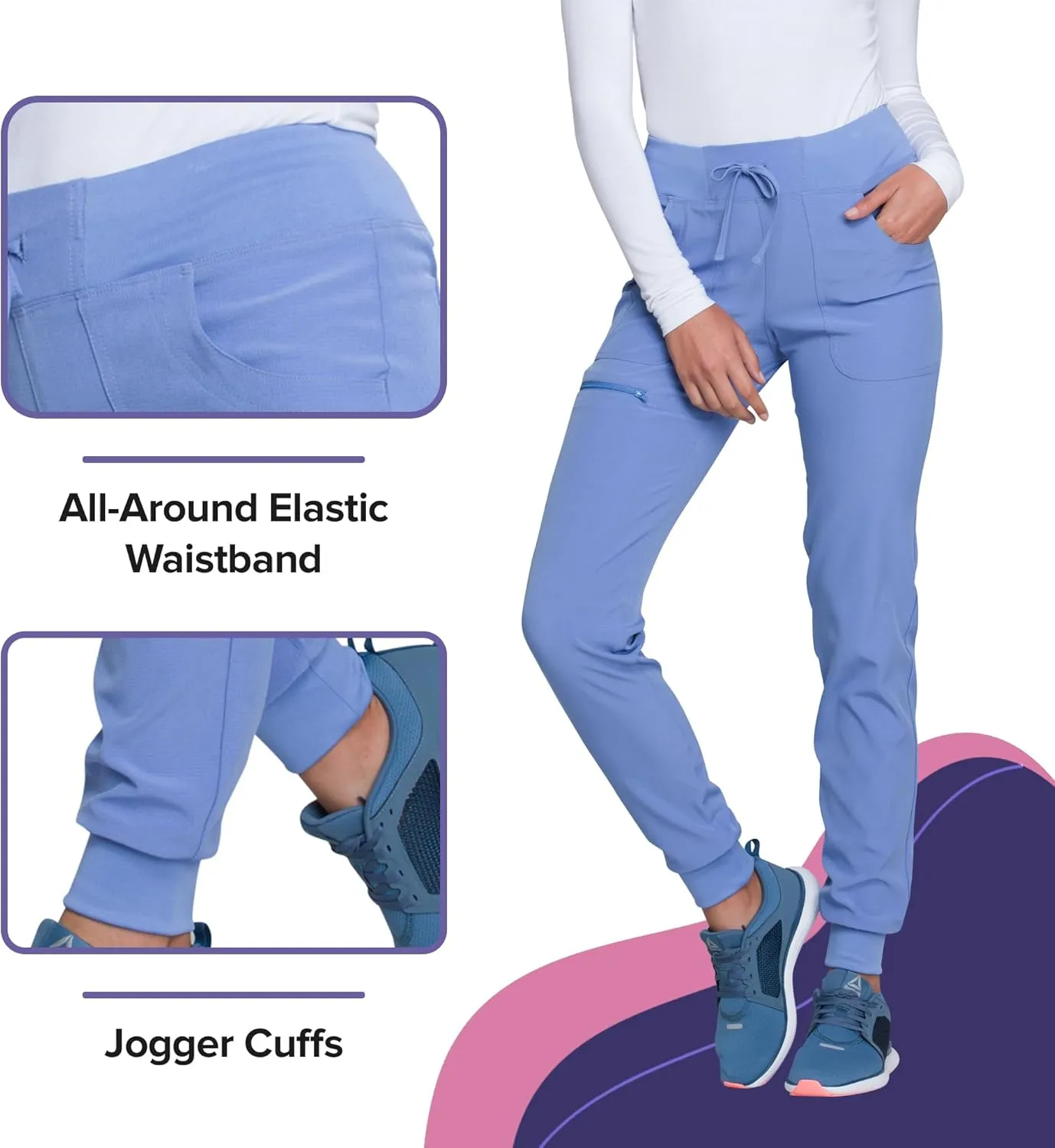 Heartsoul Women's Medical Scrub Jogger Pants Contemporary fit Drawstring waistband Jogger With 5 Pockets - HS030